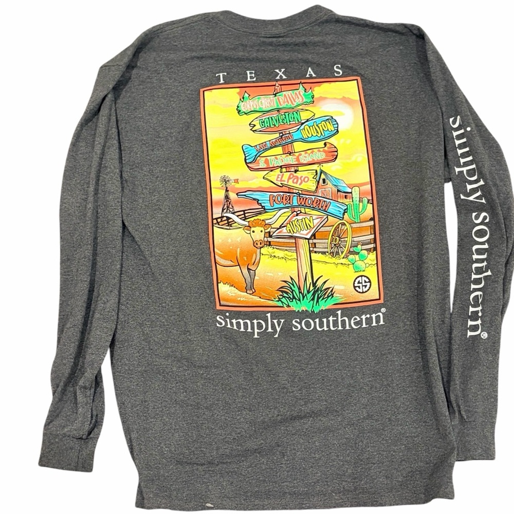 Simply Southern Charcoal Texas Adventure Long Sleeve Shirt size Large